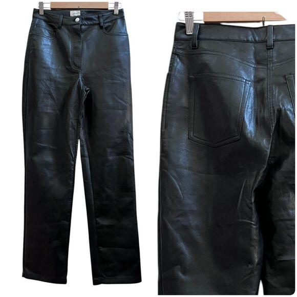 Aritzia Wilfred Black Vegan Faux Leather Soft Straight Leg Pant Small Timeless - Picture 1 of 11